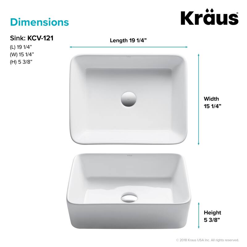 Kraus Elavo 19-1/4" Vitreous China Bathroom Sink with 1.2 GPM Deck