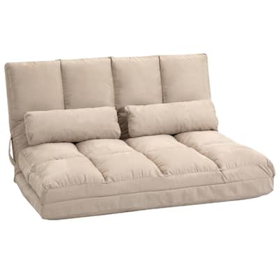 2-in-1 Beige Suede Folding Sofa Bed with Adjustable Reclining Backrest and Portable Floor Lounger