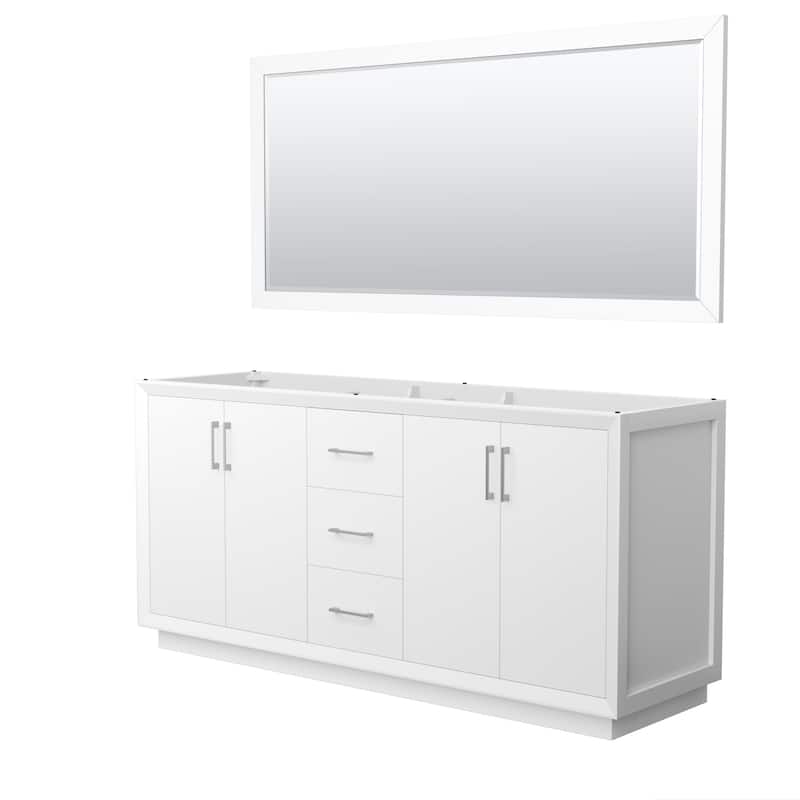 Strada 72-Inch Double Vanity Cabinet, 70-Inch Mirror - White, Brushed Nickel Trim, No Top