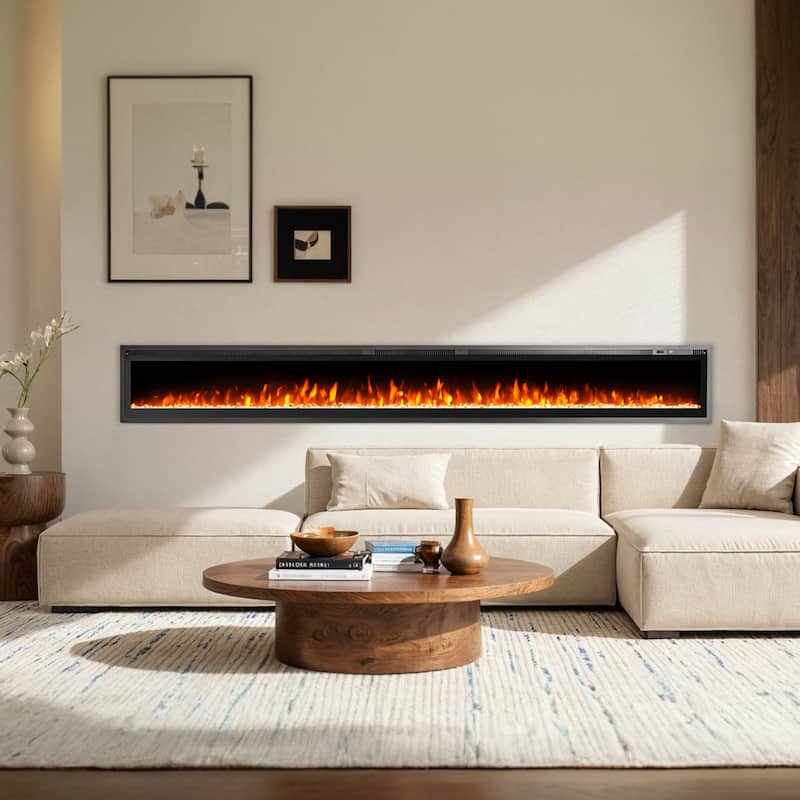 100'' Electric Fireplace Inserts, Recessed and Wall Mounted Fireplace with Timer, Remote Control, Adjustable LED Flame - 100"