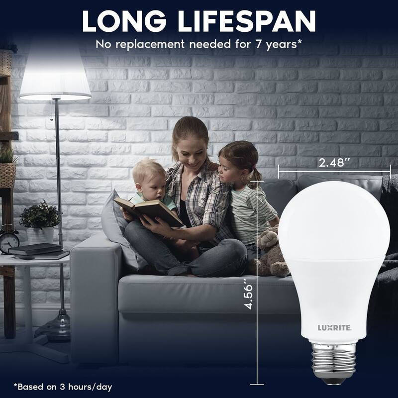 Luxrite A19 LED Light Bulb 12.5W=100W 5000K 1500LM Non-Dimmable E26 Damp Rated ETL Listed 8 Pack - Bright White