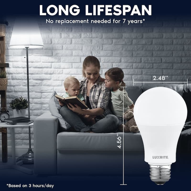 Luxrite A19 LED Light Bulb 12.5W=100W 5000K 1500LM Non-Dimmable E26 Damp Rated ETL Listed 96 Pack - Bright White