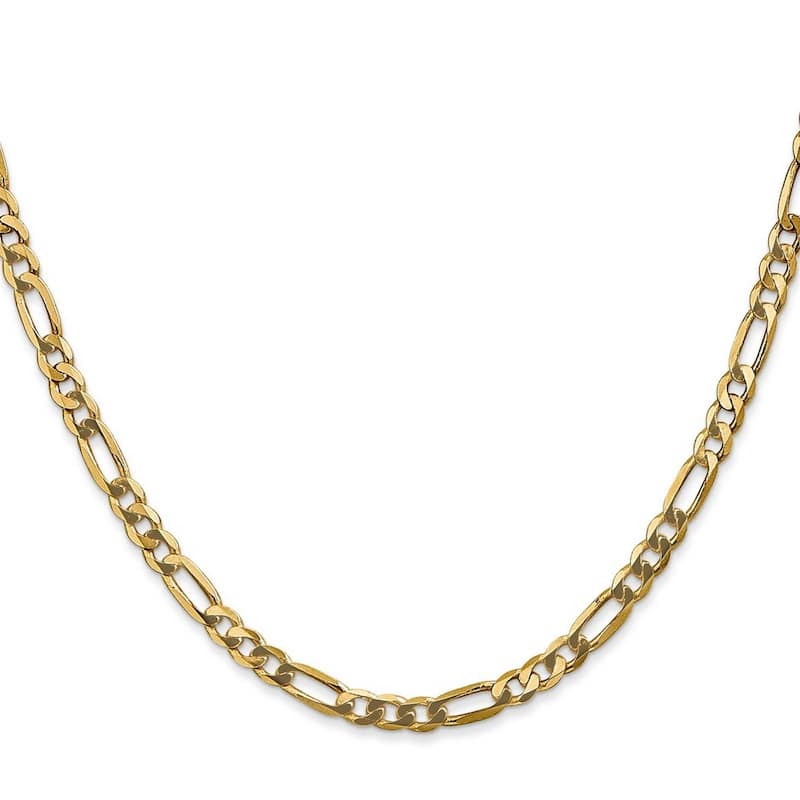 Curata 10k Yellow Gold 4mm Flat Figaro Chain Bracelet Options: 7" 8"