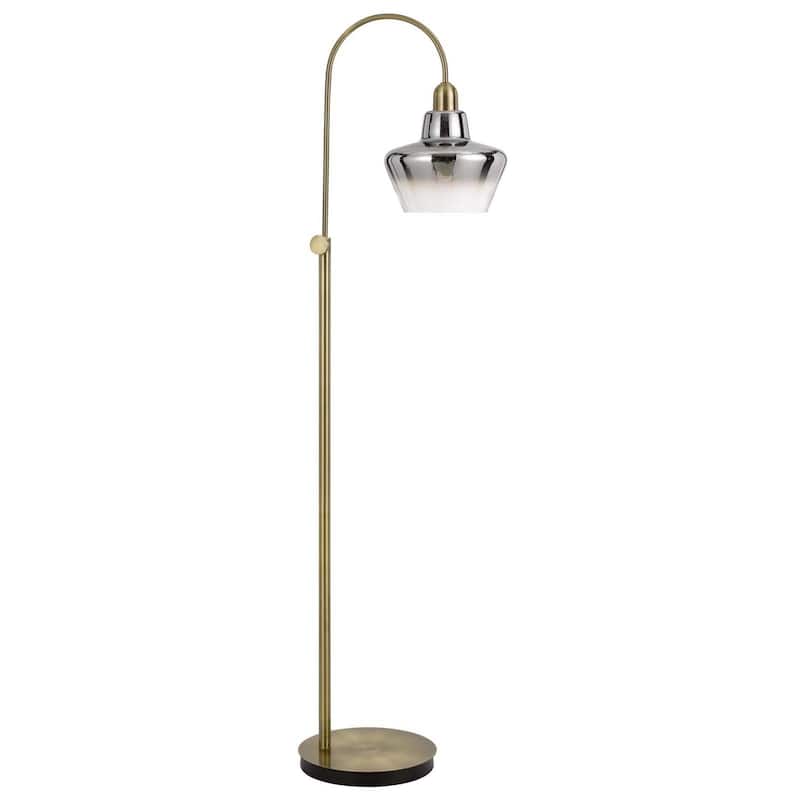 61" Brass Adjustable Arc Floor Lamp With Antiqued Brass Mirrored Glass Novelty Shade - Multi