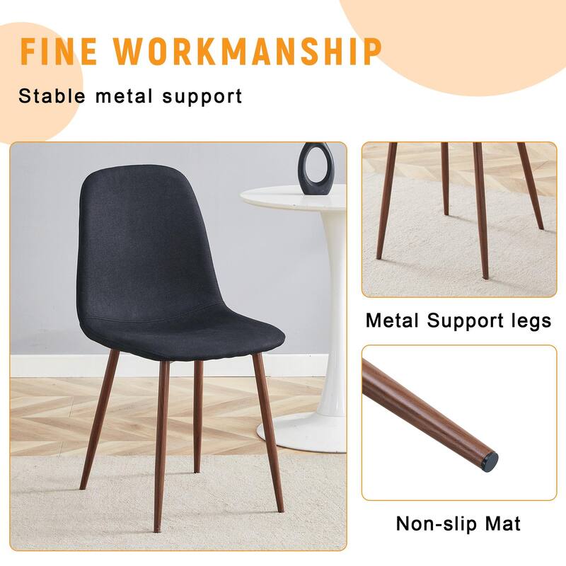 Luxury Simple Chair - Set of 4 BLACK Linen-Cotton Material High Resilience Dining Chair with Metal Walnut Color Leg.Inte