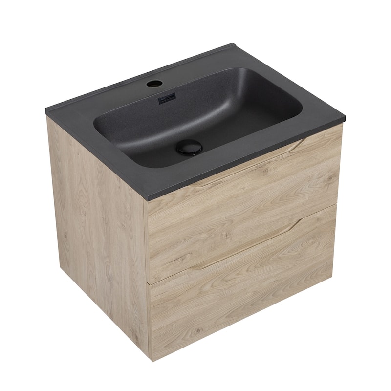 RupheonD 24"-48" Floating Bath Vanity in Evita Oak with Black Quartz Top - 24 in.Vanity