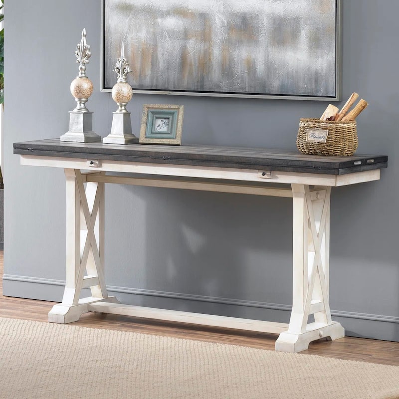 Belsey Cream Flip Top Console with Cross Braced Legs