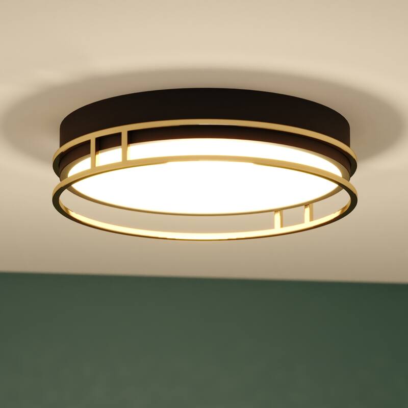 Northgate 16-in W Integrated LED Matte Black and Satin Gold Contemporary Flush Mount Ceiling Light Fixture - 16-in W x 3.5-in H x 16-in D - Matte Black and Satin Gold