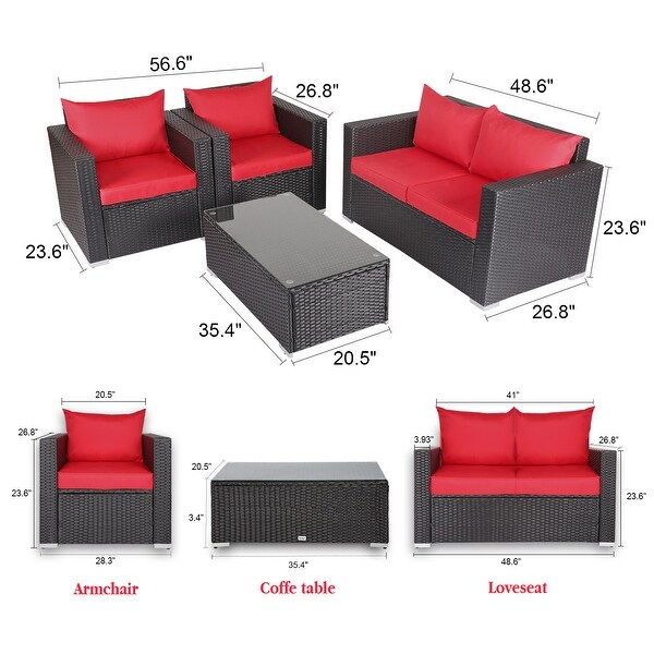 Kinbor 4-piece Wicker Outdoor Patio Furniture Set