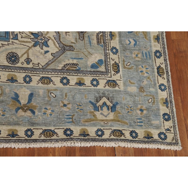 Geometric Blue Tabriz Persian Area Rug Floral Handmade Wool Carpet - 6'7"x 9'6"