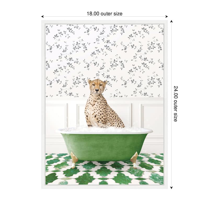 Kate and Laurel Sylvie Cheetah in Eclectic Green Bathtub Framed Canvas by Amy Peterson