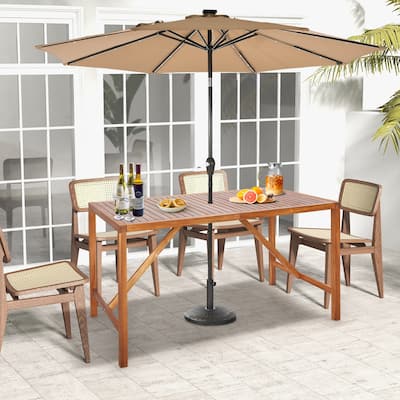 Patio Rectangle Acacia Wood Dining Table Spacious Slatted Top Up to 6