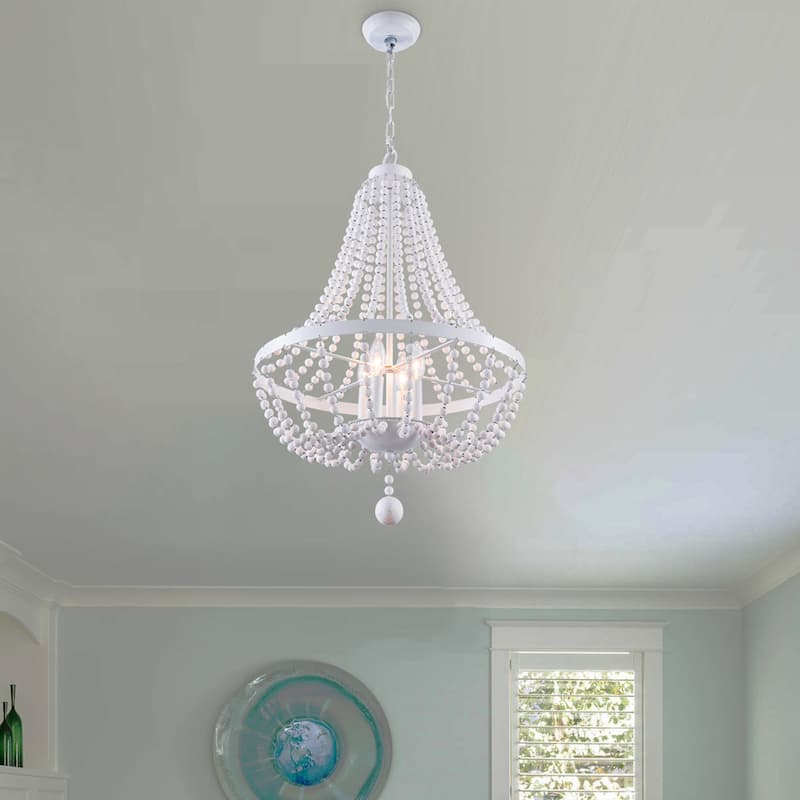 Oaks Aura Farmhouse Candle Style 4-Light Wood Ceiling Light Bohemia Beaded Wood Chandelier