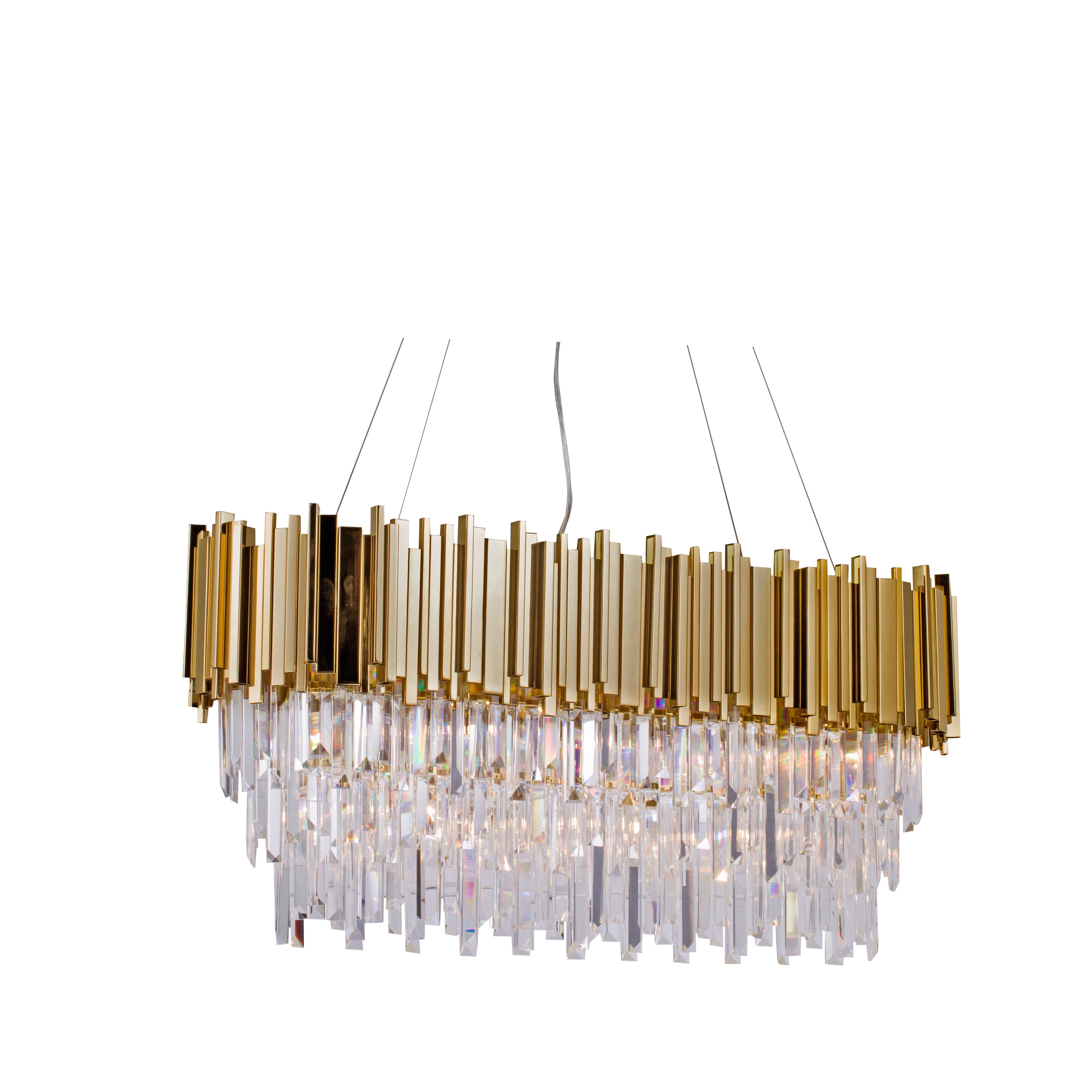 Contemporary 7-Light Gold Frame Chandelier With Crystal Accents