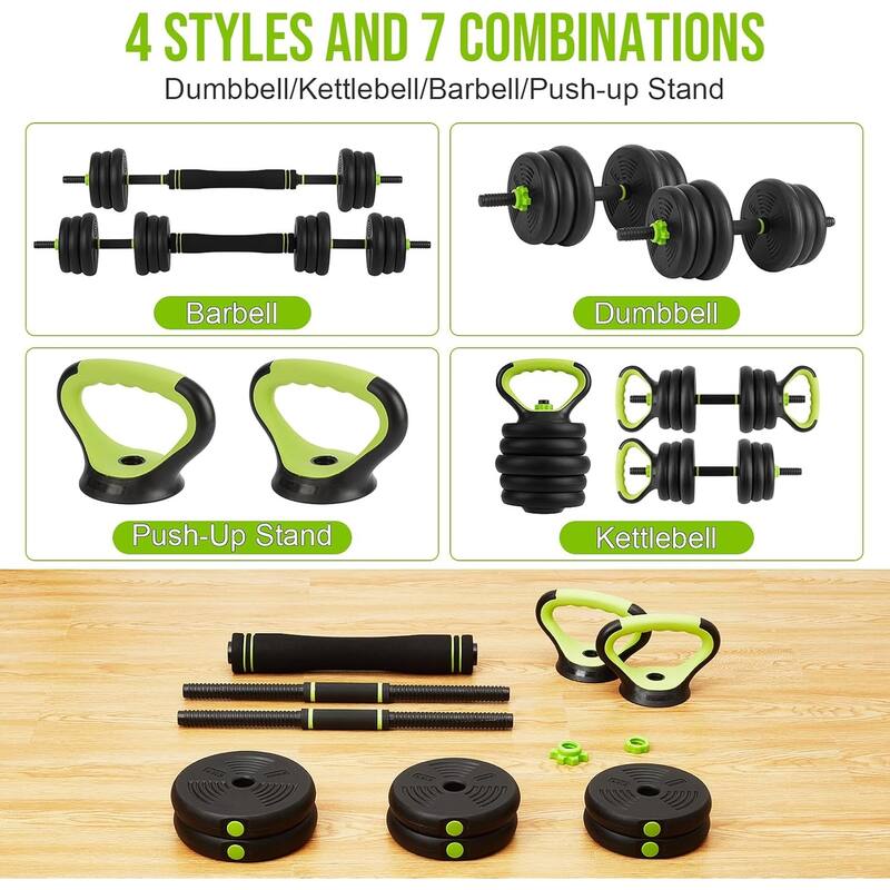 4 in 1 44lbs Adjustable Weight Dumbbell Kettlebell Set for Home Gym