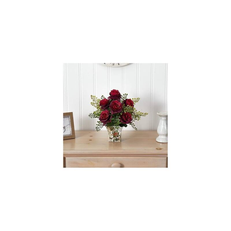 Art Deco Floral Arrangement Planter, 13" Tall, Elegant Faux Flowers for Home Office Decor - 13