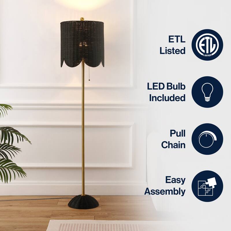 Joel 63.5" Rattan/Metal LED Floor Lamp with Pull Chain, By JONATHAN Y - 1-Light