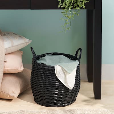Lucius Round Resin Woven Wicker Basket with Handles - 13" x 13"