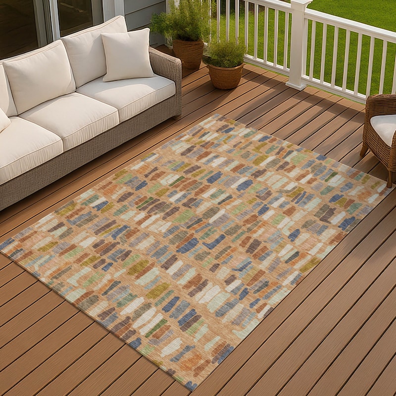 Machine Washable Indoor/ Outdoor Modern Mosaic Chantille Rug - Copper - 2'6" x 3'10"