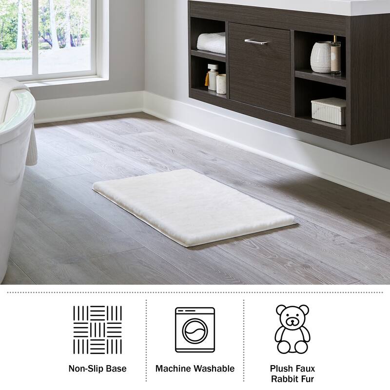 Fake Fur Bath Mat - 21x34-Inch Machine Washable Nonslip Small Rug for Bathroom, Hallway, or Kitchen by Home-Complete