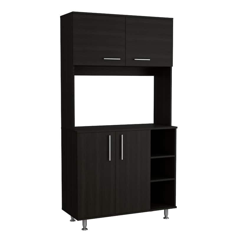 TUHOME 95 Pantry with 2 Double Cabinets, 3 Open Shelves - N/A - Black