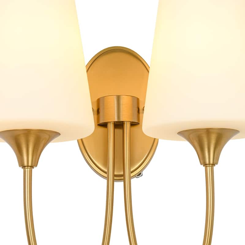 Mid-century 2-Light Frosted Wine Glass Armed Wall Sconce - 13.4 in