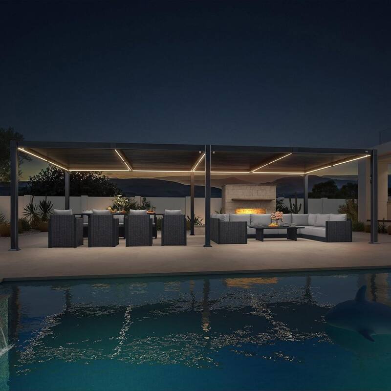 PURPLE LEAF Louvered Pergola Sun Shade Shelter with Adjustable Metal Roof for Patio Hardtop Pergola - 10' x 12' - Wood&Grey