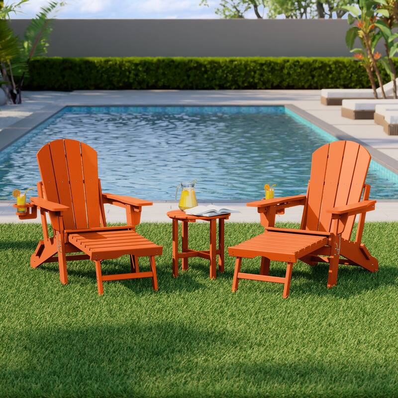 Laguna Outdoor 3-Piece Folding Adjustable Adirondack Chair with Hideaway Ottoman & Round Side Table