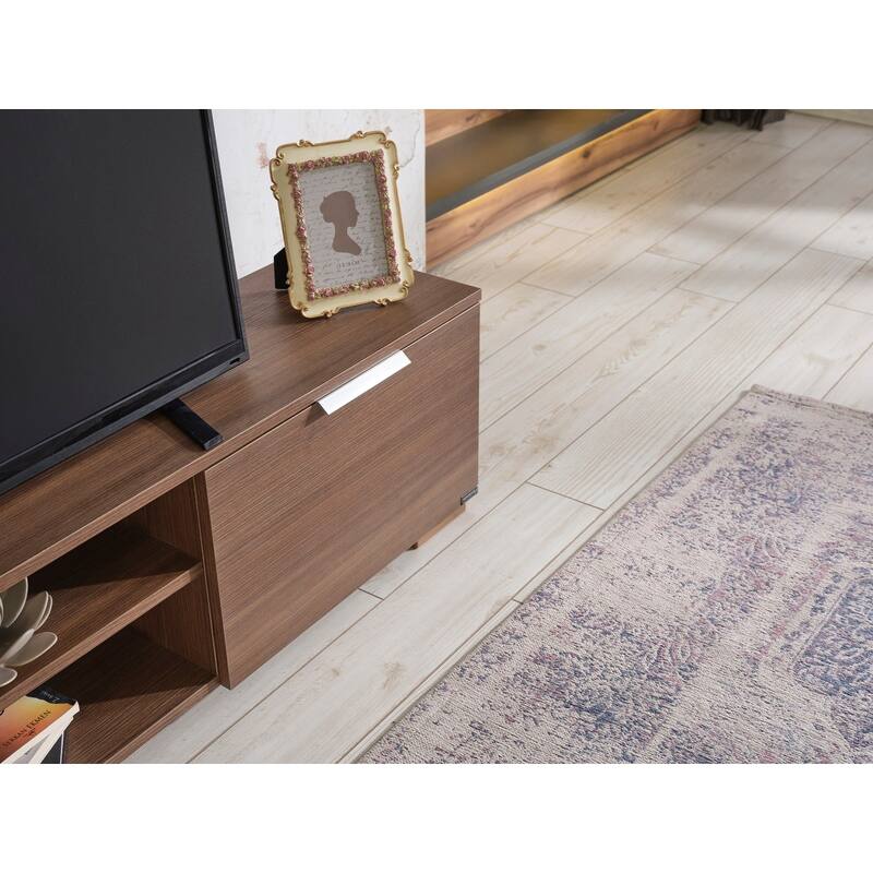 FurnisHome Store Luxia Mid Century Modern Tv Stand 2 Sliding Door Cabinet 2 Shelves 67 inch Tv Uni, White