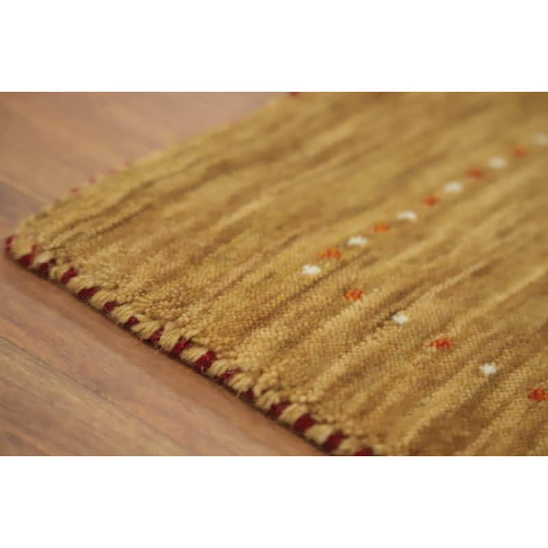 Hand Knotted Oriental 100% Wool Carpet Tribal Animal Pictorial Yellow & Gold Gabbeh Area Rug - 4' 0'' X 2' 0''
