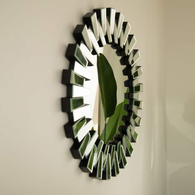 32" Kaltis Mirror, Wall-mounted Modern Decorative Circle PU Mirror, Irregular Shape, Suitable for Bathroom, Bedroom - Silver