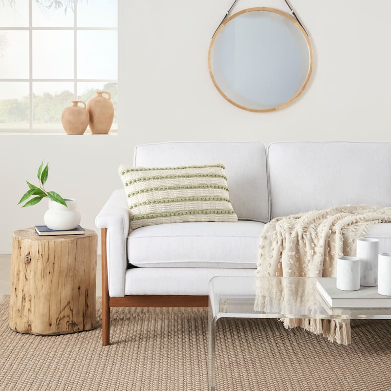 Mina Victory Life Styles Woven Lines And Dots Textured Throw Pillow - Sage