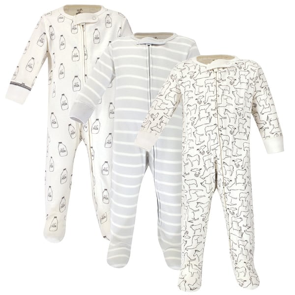 slide 1 of 1, Touched by Nature Baby Organic Cotton Zipper Sleep and Play 3pk, Farm Friends 0-3 Months - Farm Friends