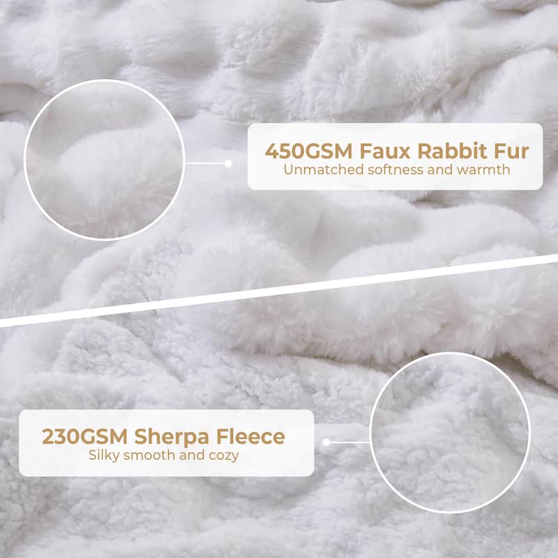 3 Pieces Fluffy Faux Rabbit Fur Comforter Set, Plush Fuzzy Bedding Set for Winter