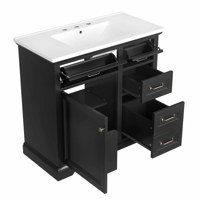 36" Bathroom Vanity with Sink, Tip-out Drawers & Soft-Close Door Hinges