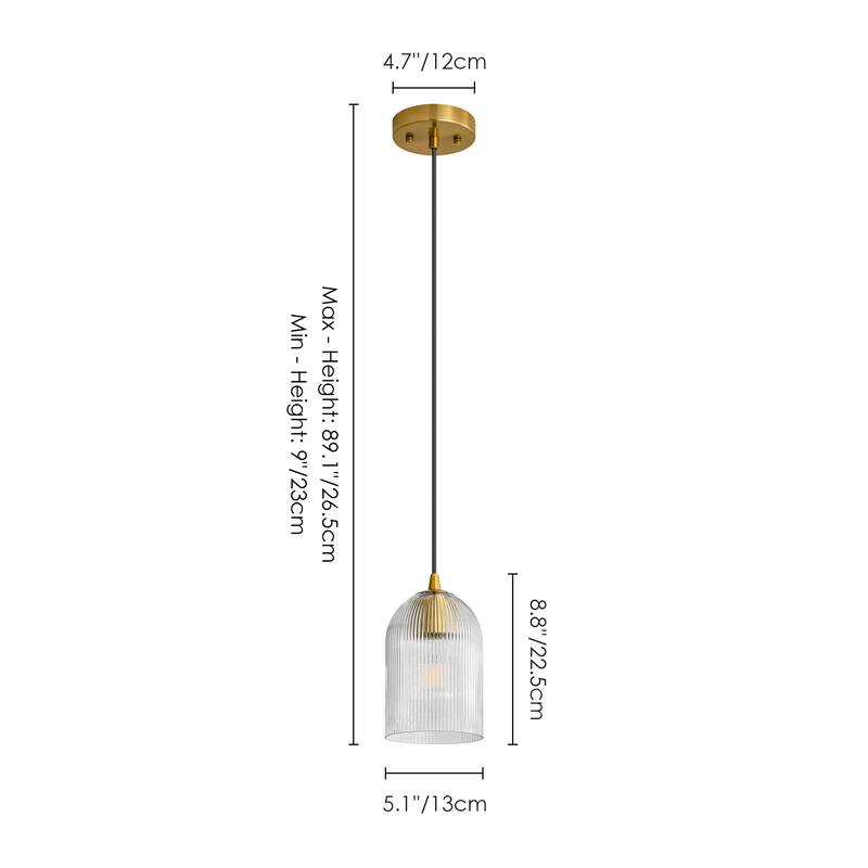 1-Light Modern Rustic Black/Gold Metal Island Pendant Light with Textured Grey/Clear Glass Bell Shade