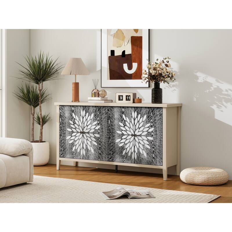 Sideboard Buffet Cabinet, Storage Cabinet with Storage,Modern Storage Cabinet with 4 Doors & Adjustable Shelves