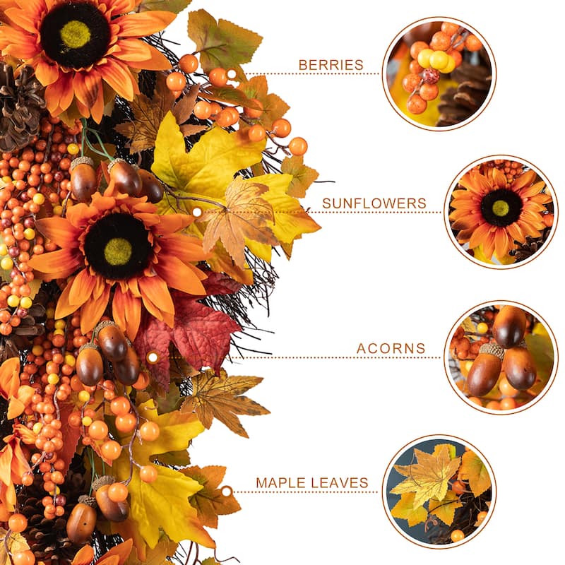 Glitzhome 3ft Fall Sunflower Leaf Potted Tree Thanksgiving Porch Decor