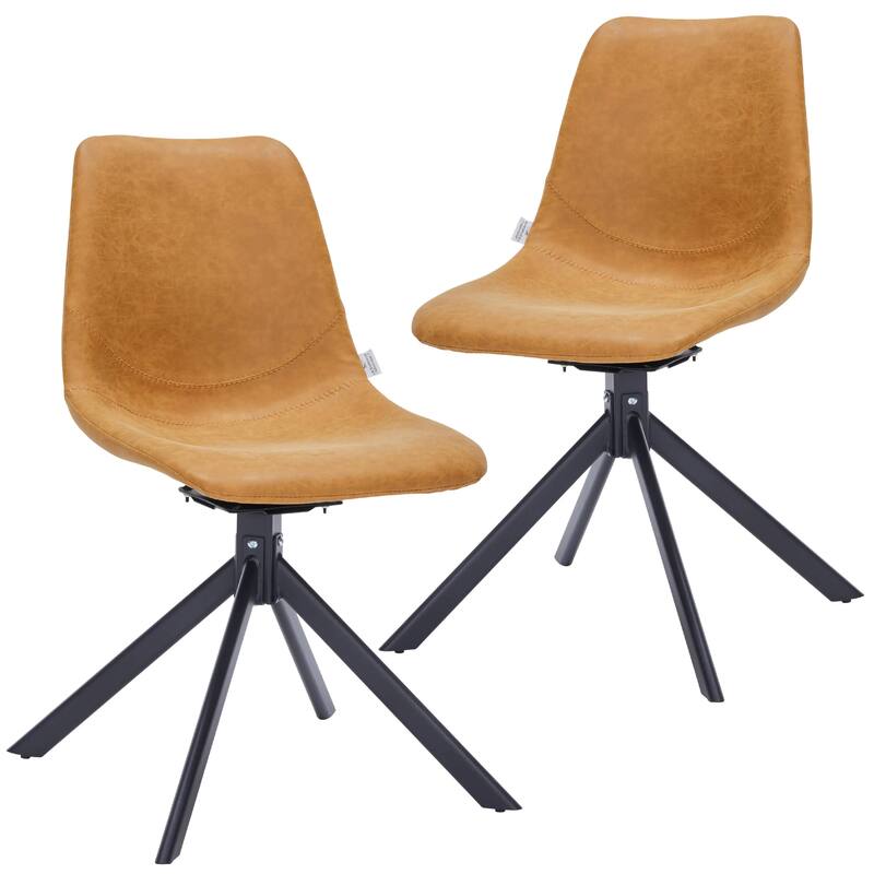 Markley Leather Dining Chair 360 Degree Swivel with Iron legs Modern Accent Side Chair Set of 2 - Brown