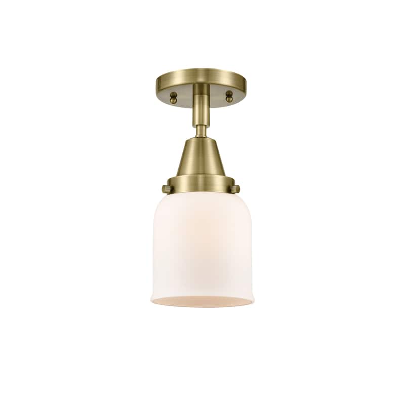 Innovations Lighting Caden Bell - 1 Light 5" Flush Mount - Antique Brass/Matte White