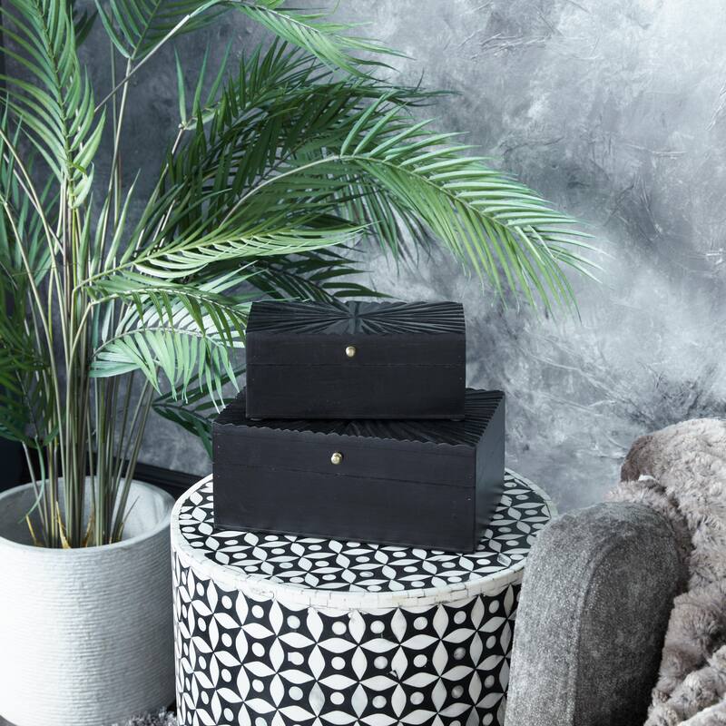 Wood Geometric Decorative Box with Hinged Lid - Set of 2 White, Black, or Gold - CosmoLiving by Cosmopolitan