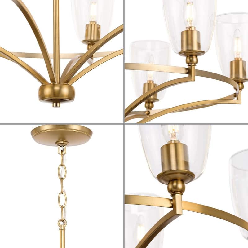 Parkhurst Collection Six-Light New Traditional Brushed Bronze Clear Glass Chandelier Light - 30 in x 30 in x 14 in