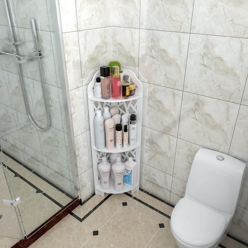 3 Tier Corner Shower Shelf Waterproof,White - White