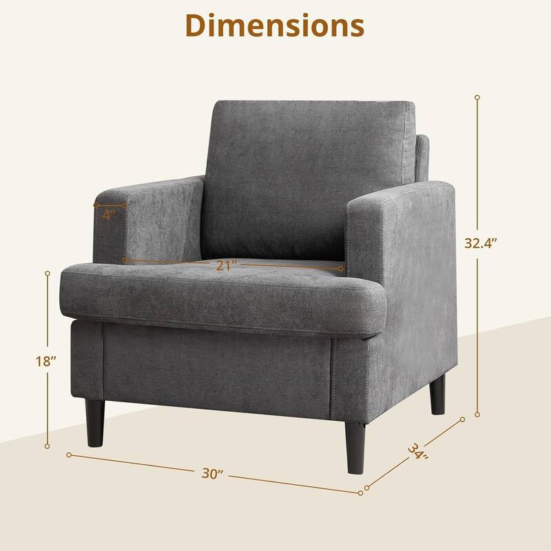 Living Room Chair, Modern Upholstered Armchair with Breathable Linen Fabric, Soft Sofa Chair with Wood Legs