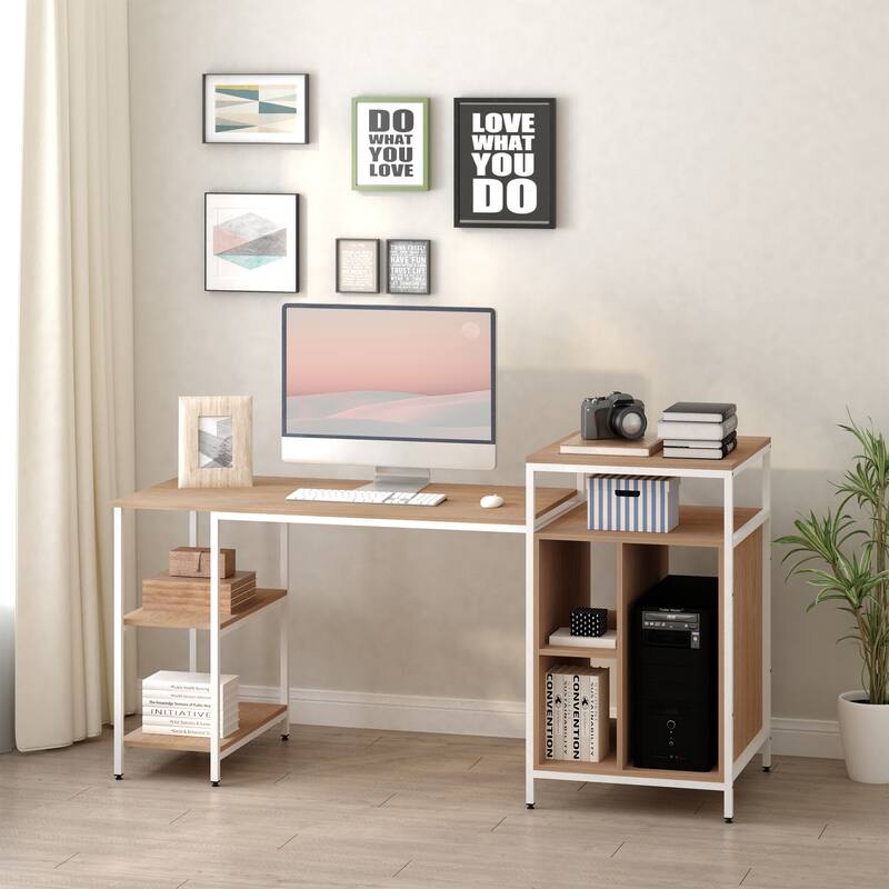 HOMCOM 68 Inch Office Table Computer Desk Workstation Bookshelf with CPU Stand, Spacious Storage Shelves & Chic