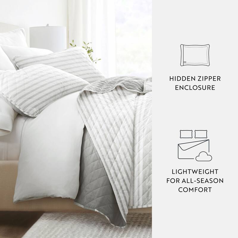Becky Cameron All Season 3 Piece Summer Stripes Reversible Quilt Set with Shams