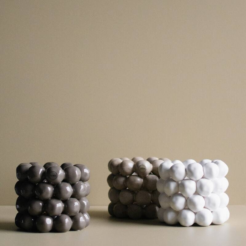 Rounded Ceramic Candle Holder - 6.75" - Beige