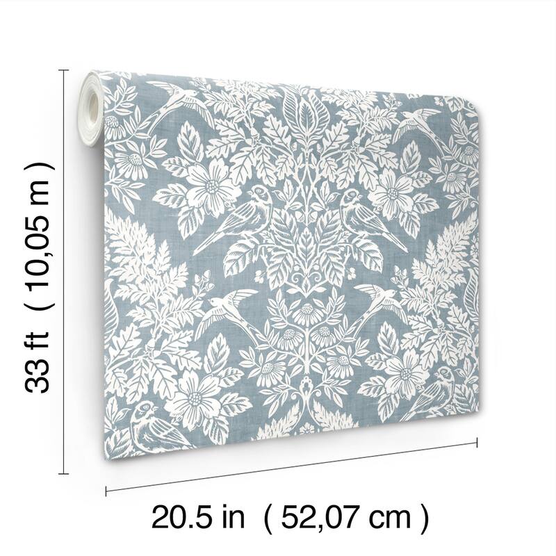 Chris Loves Julia x A-Street Prints Finch Light Blue Woodland Damask Wallpaper