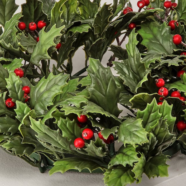12" Natural Touch English Holly Berry Wreath - Green Red - 12-Inch