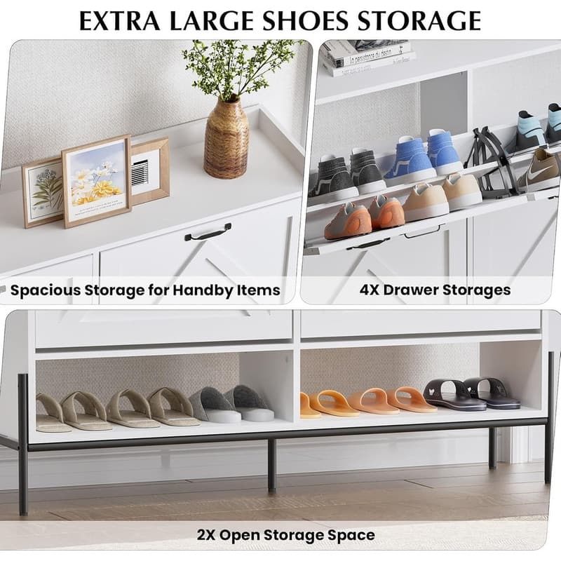 Shoe Cabinet with 4 Flip Drawers and Open Shelves